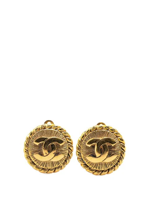 CHANEL Pre-Owned aretes Gold Plated CC Round Clip On Earrings 1970-1980