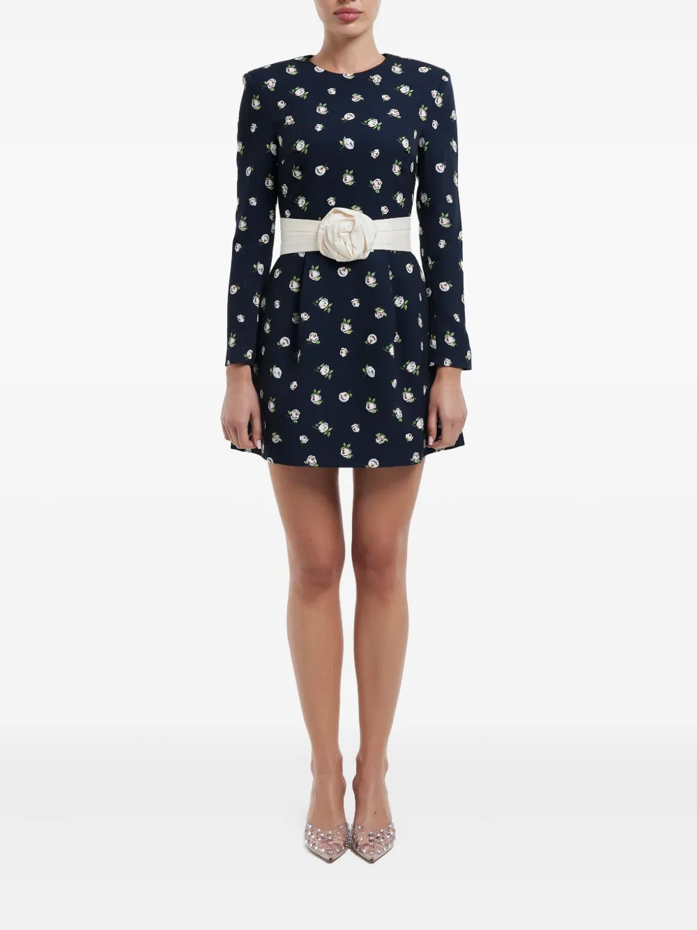 POST MERIDIEM Mini-jurk met rozenprint en ceintuur - Blauw