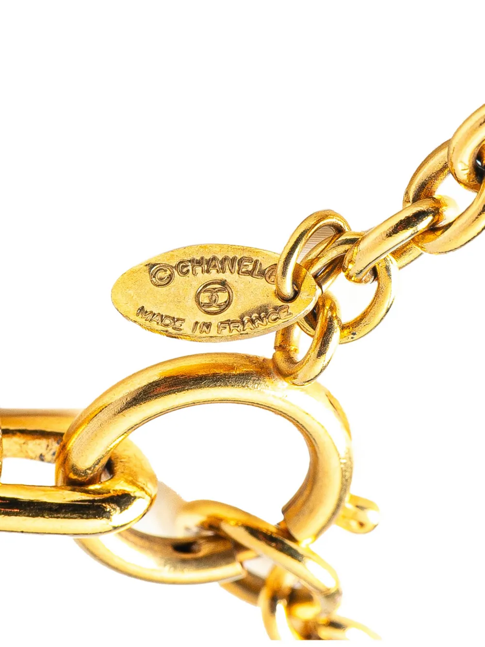 Pre-owned Chanel 1970-1980 Gold Plated 31 Rue Cambon Dog Tag Pendant Necklace Costume Necklace