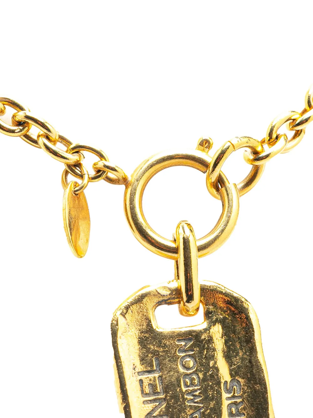 Pre-owned Chanel 1970-1980 Gold Plated 31 Rue Cambon Dog Tag Pendant Necklace Costume Necklace