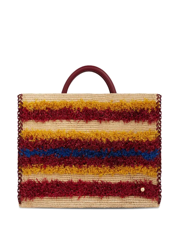 Rabanne Striped Woven Tote Bag in Red