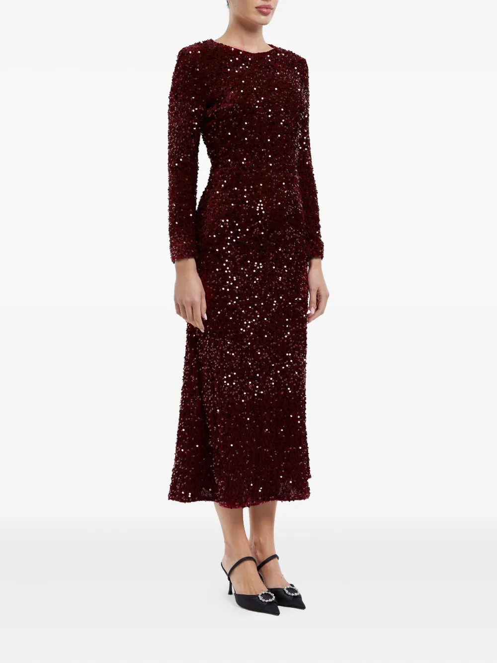 Shop Post Meridiem Sequin-embellished Velvet Midi Dress