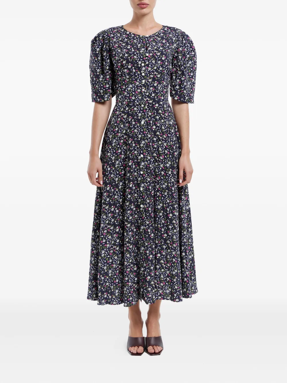 POST MERIDIEM Midi-jurk met bloemenprint - Blauw