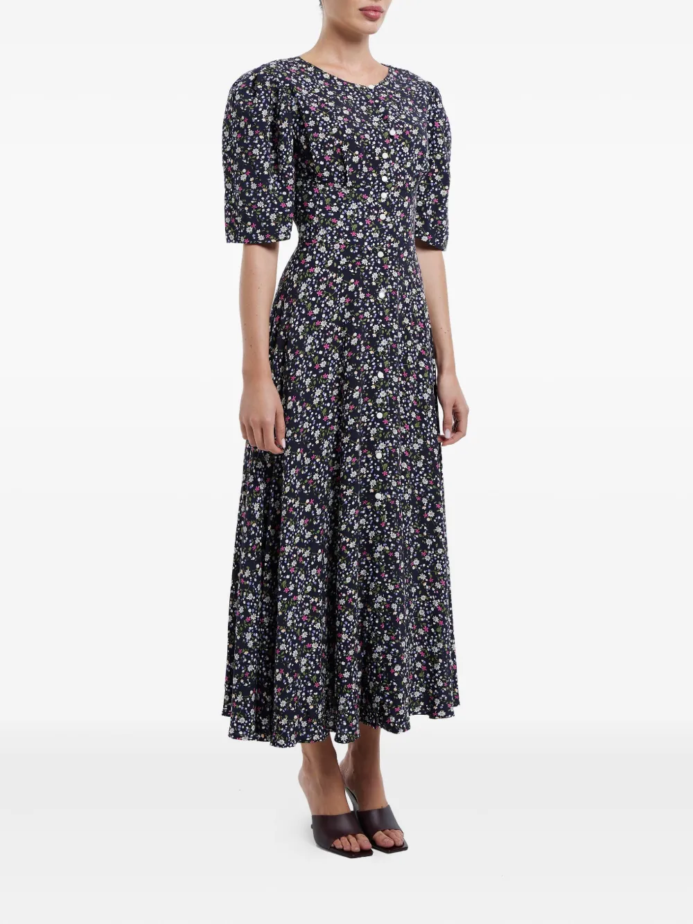 Post Meridiem Floral-print Buttoned Midi Dress
