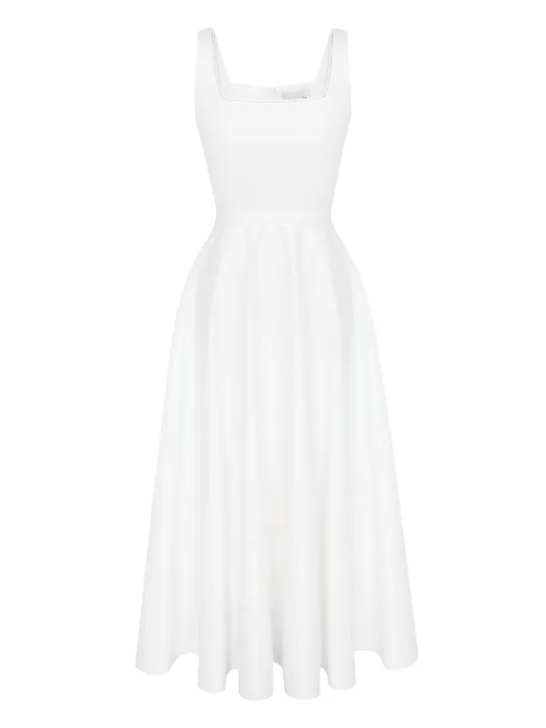POST MERIDIEM decorated-bodice Midi Dress | White | FARFETCH ID