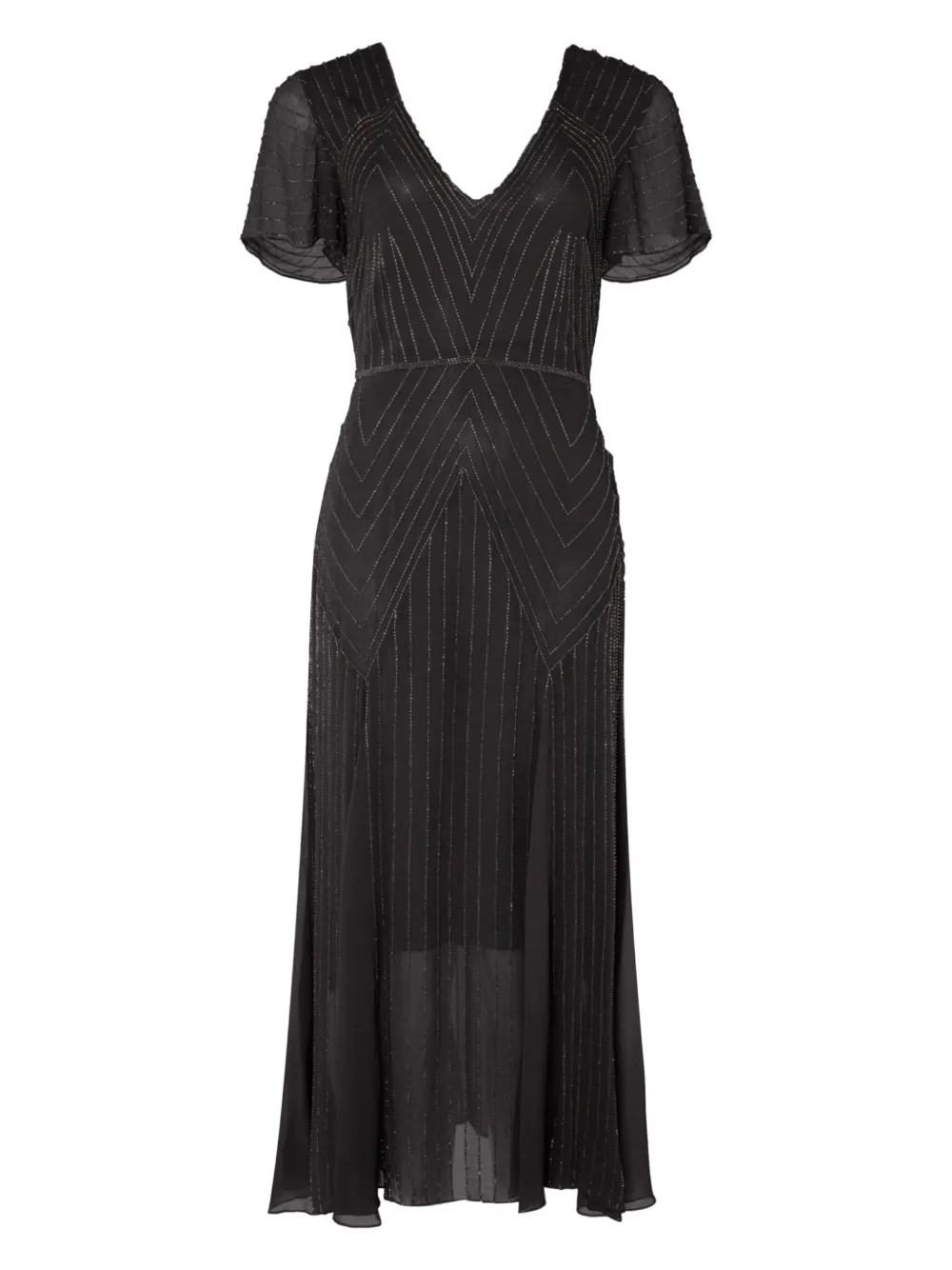 beaded v-neck midi dress