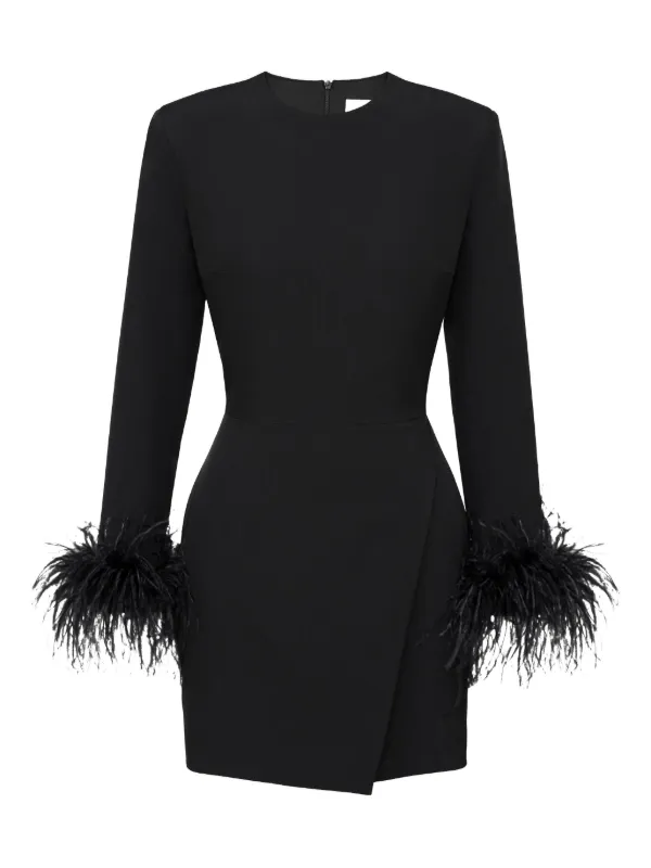 chinese dress ladies Feather Trim Long Sleeve Mini Dress – Ragstock main image 0