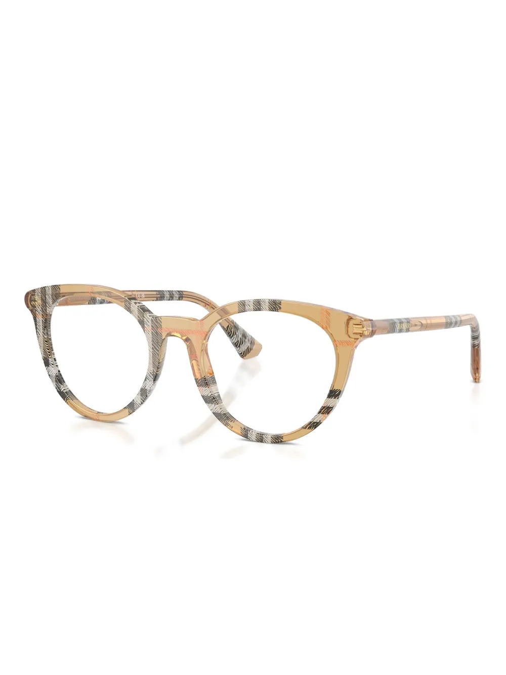 Burberry Eyewear Checked-pattern Round Glasses In Brown