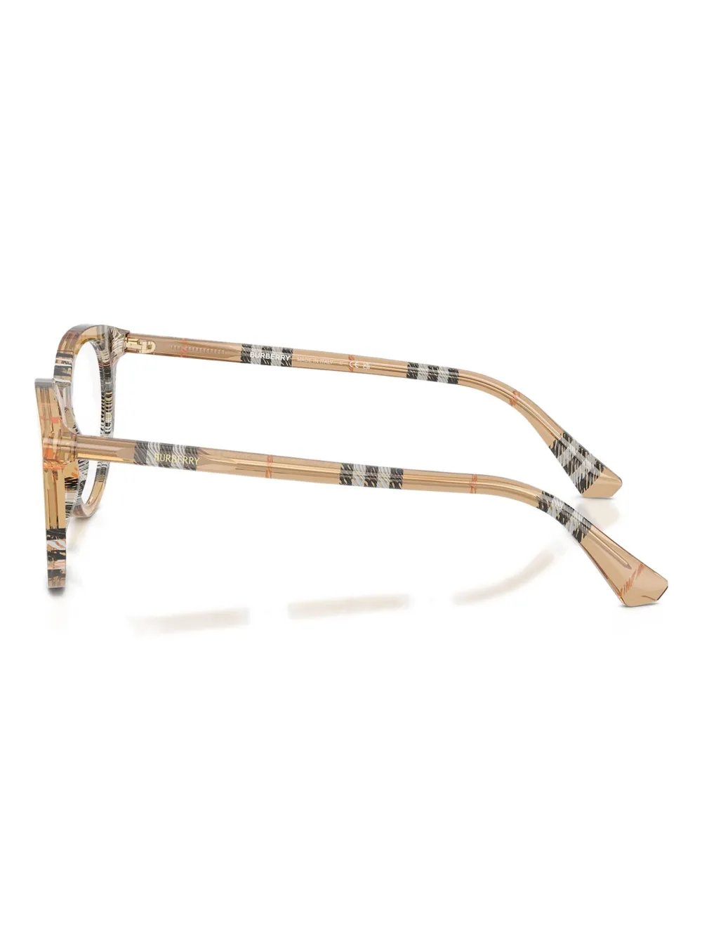Burberry Eyewear Checked-pattern Round Glasses In Brown