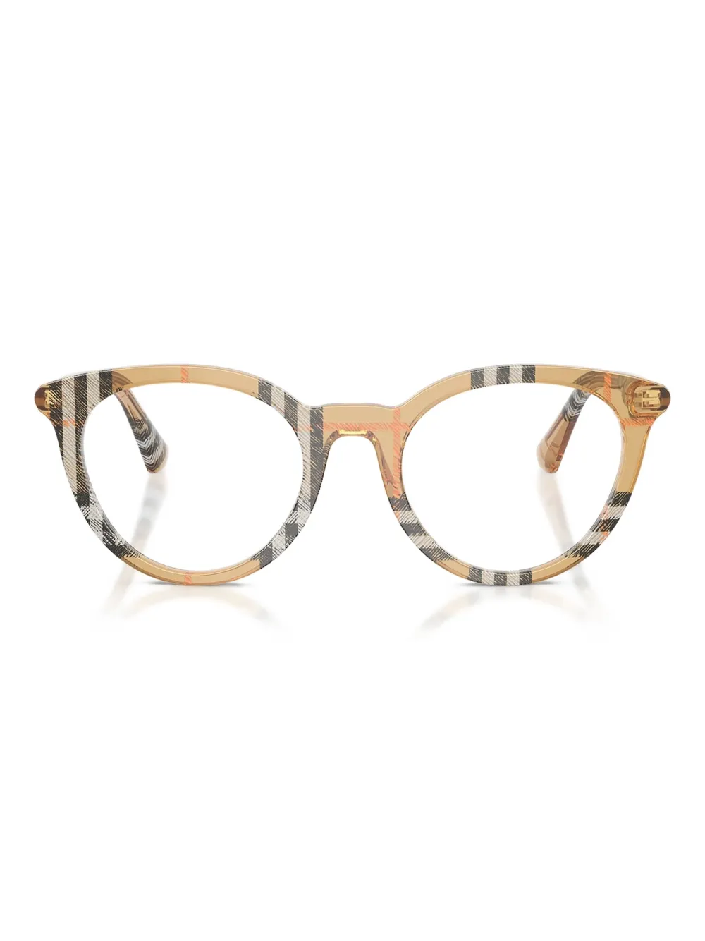 Burberry Eyewear Checked-pattern Round Glasses In Brown