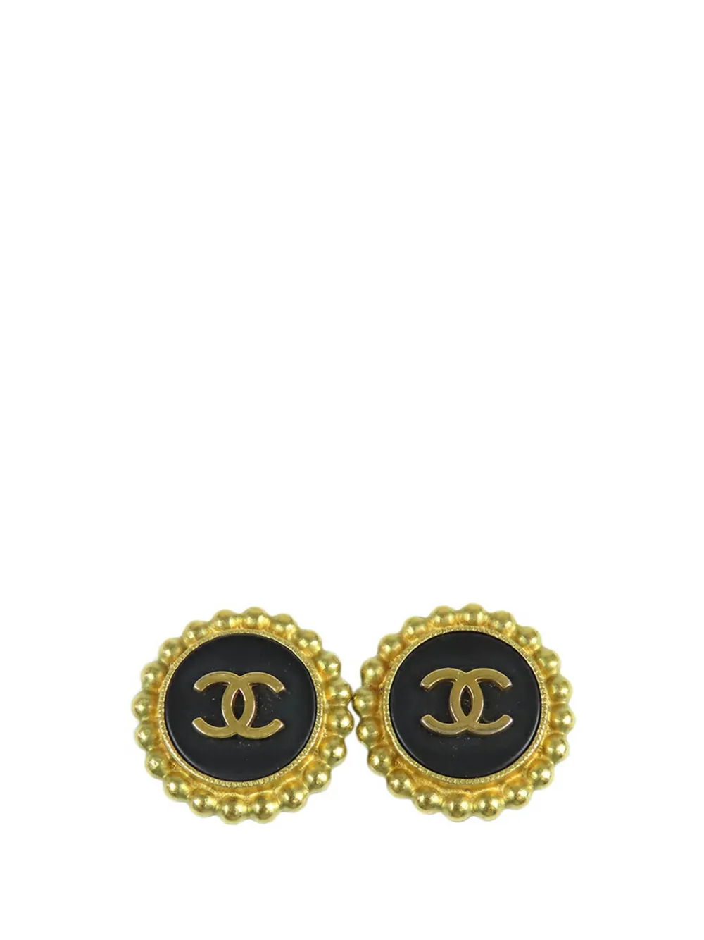 Pre-owned Chanel 1994 Gold Plated Resin Cc Clip On Earrings Costume Earrings