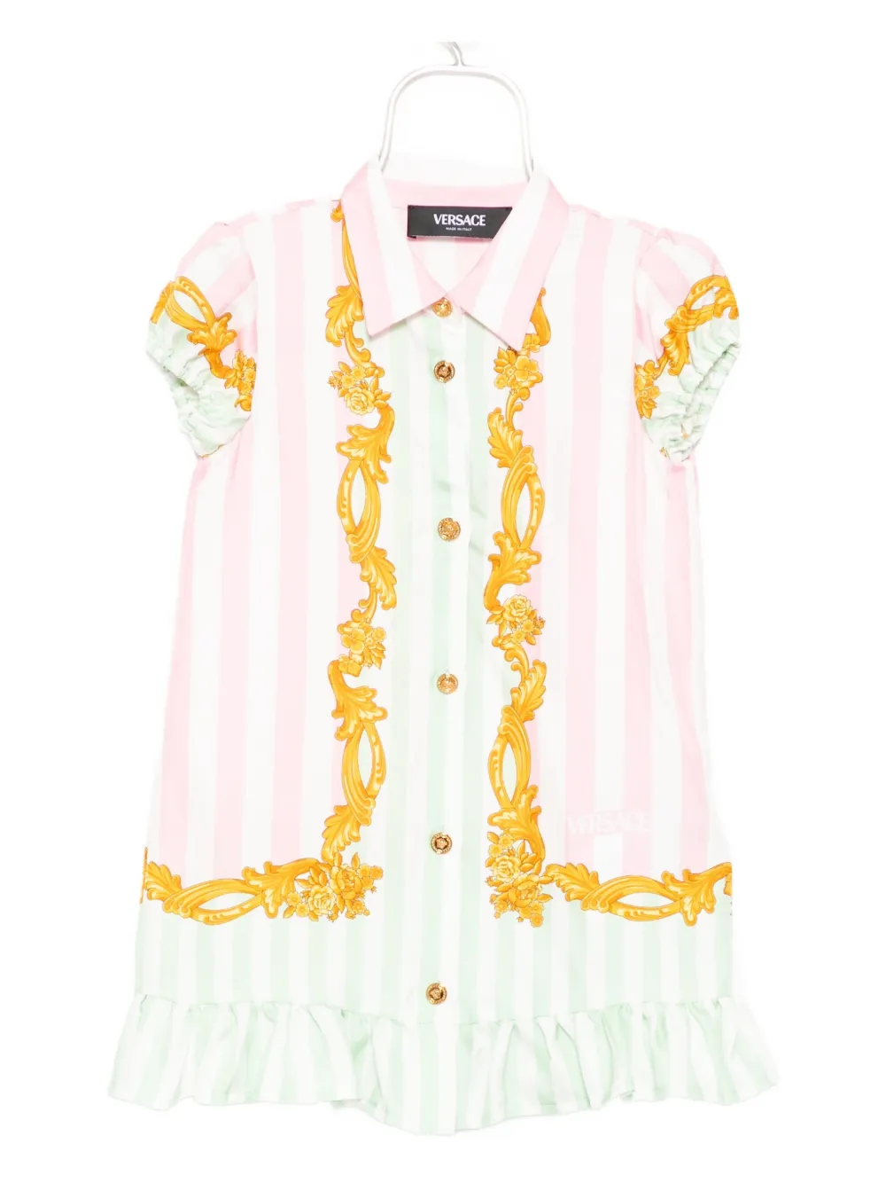 Versace Kids barocco pinstripe dress 5PE00 95PASTEL PINK+PASTEL MINT