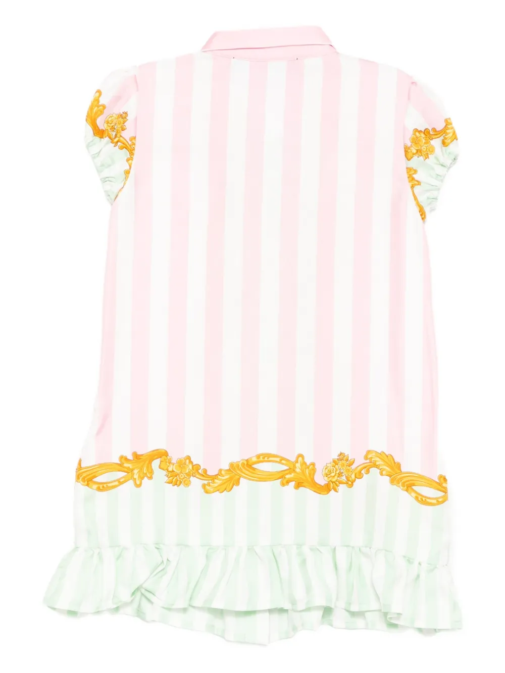 Versace Kids barocco pinstripe dress 5PE00 95PASTEL PINK+PASTEL MINT