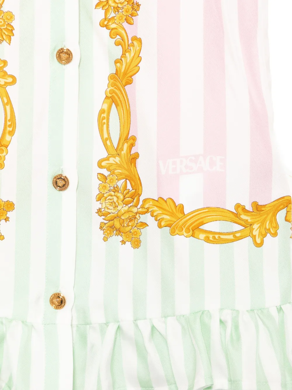 Versace Kids barocco pinstripe dress 5PE00 95PASTEL PINK+PASTEL MINT