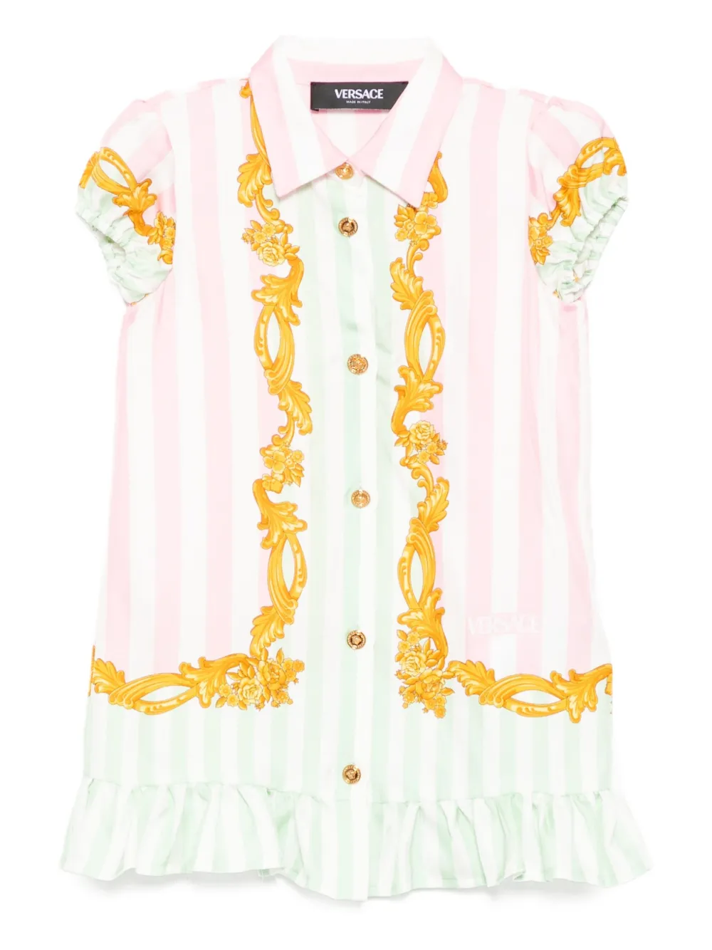 Versace Kids barocco pinstripe dress 5PE00 95PASTEL PINK+PASTEL MINT