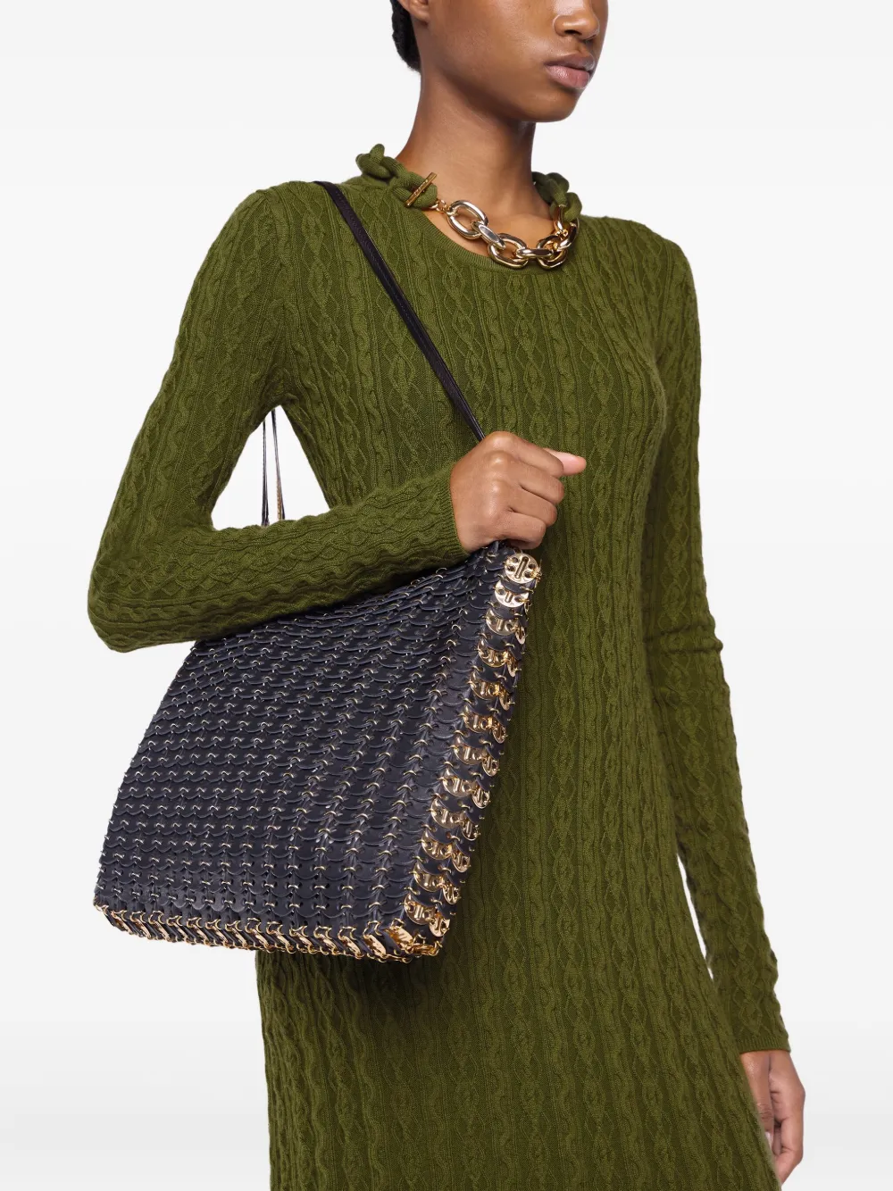 Rabanne 1969 Flip leren shopper - M027 GOLD/BLACK