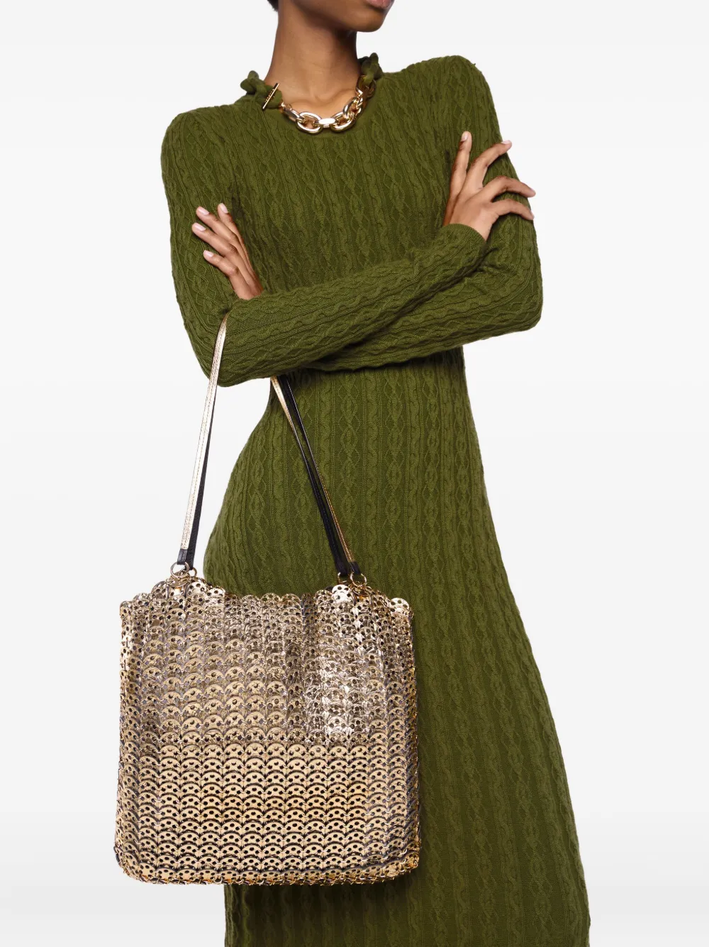 Rabanne 1969 Flip leren shopper M027 GOLD BLACK