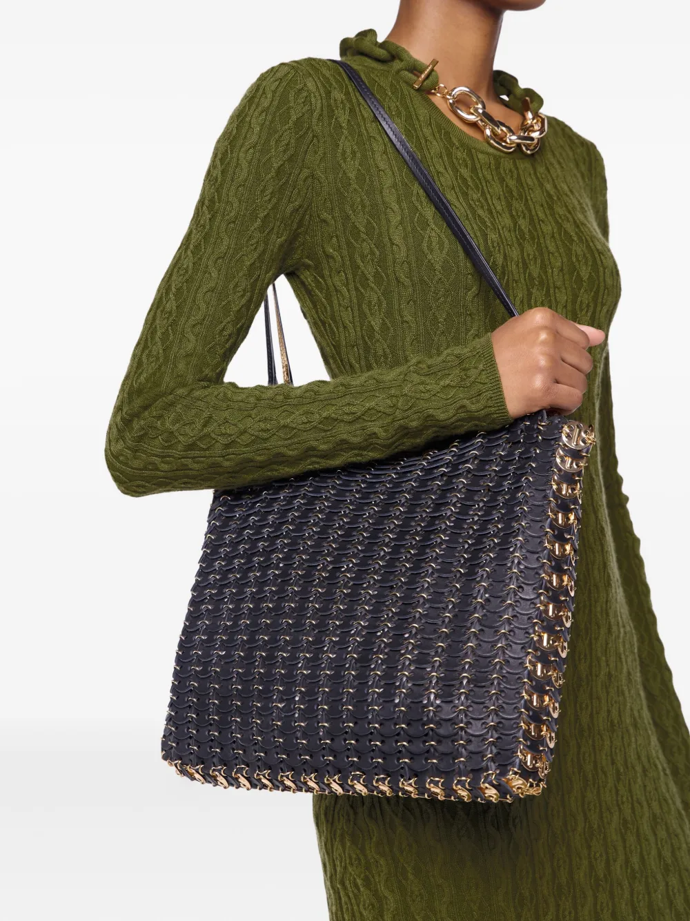 Rabanne 1969 Flip leren shopper M027 GOLD BLACK