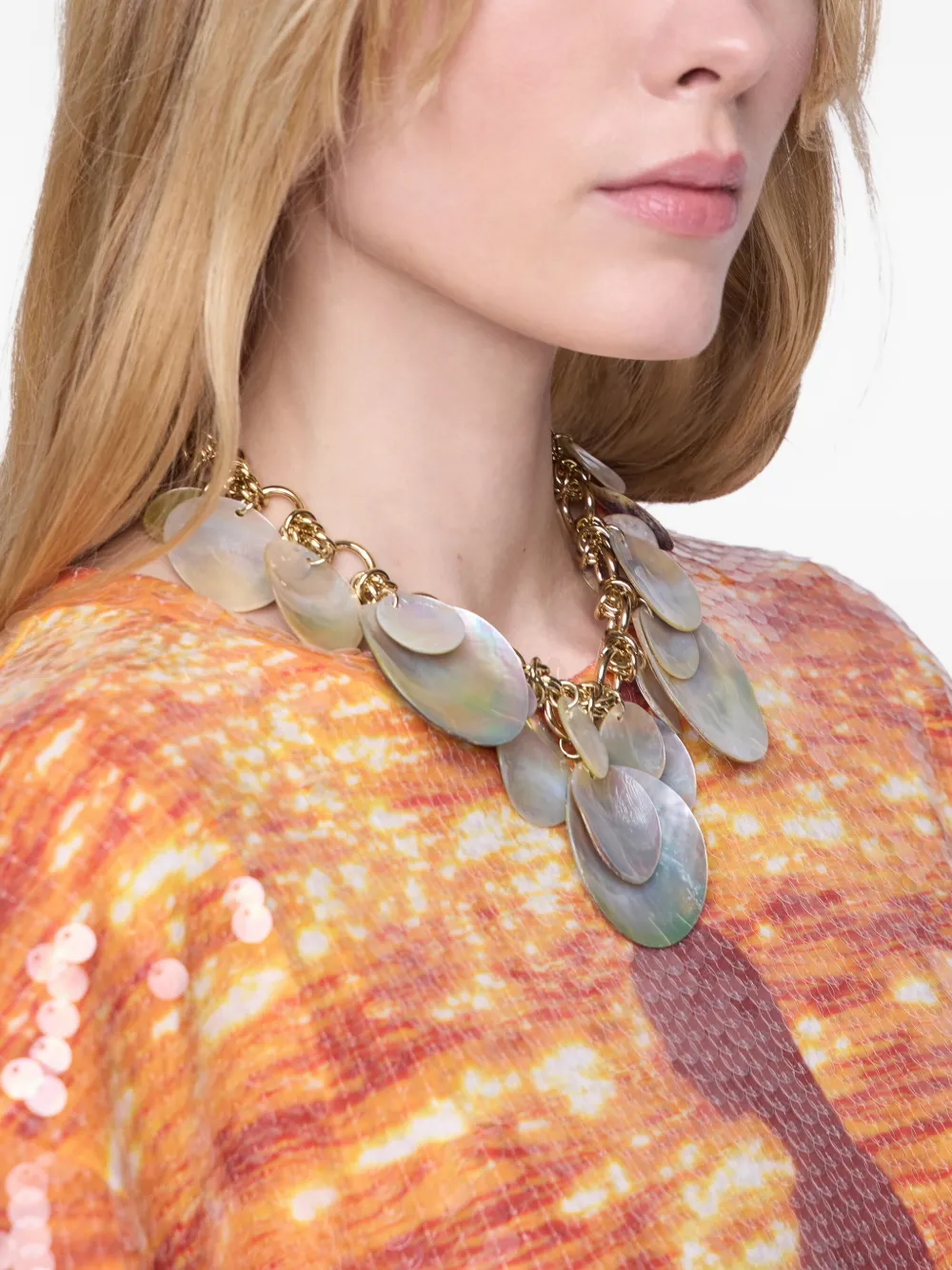 Rabanne shell-discs necklace - Beige