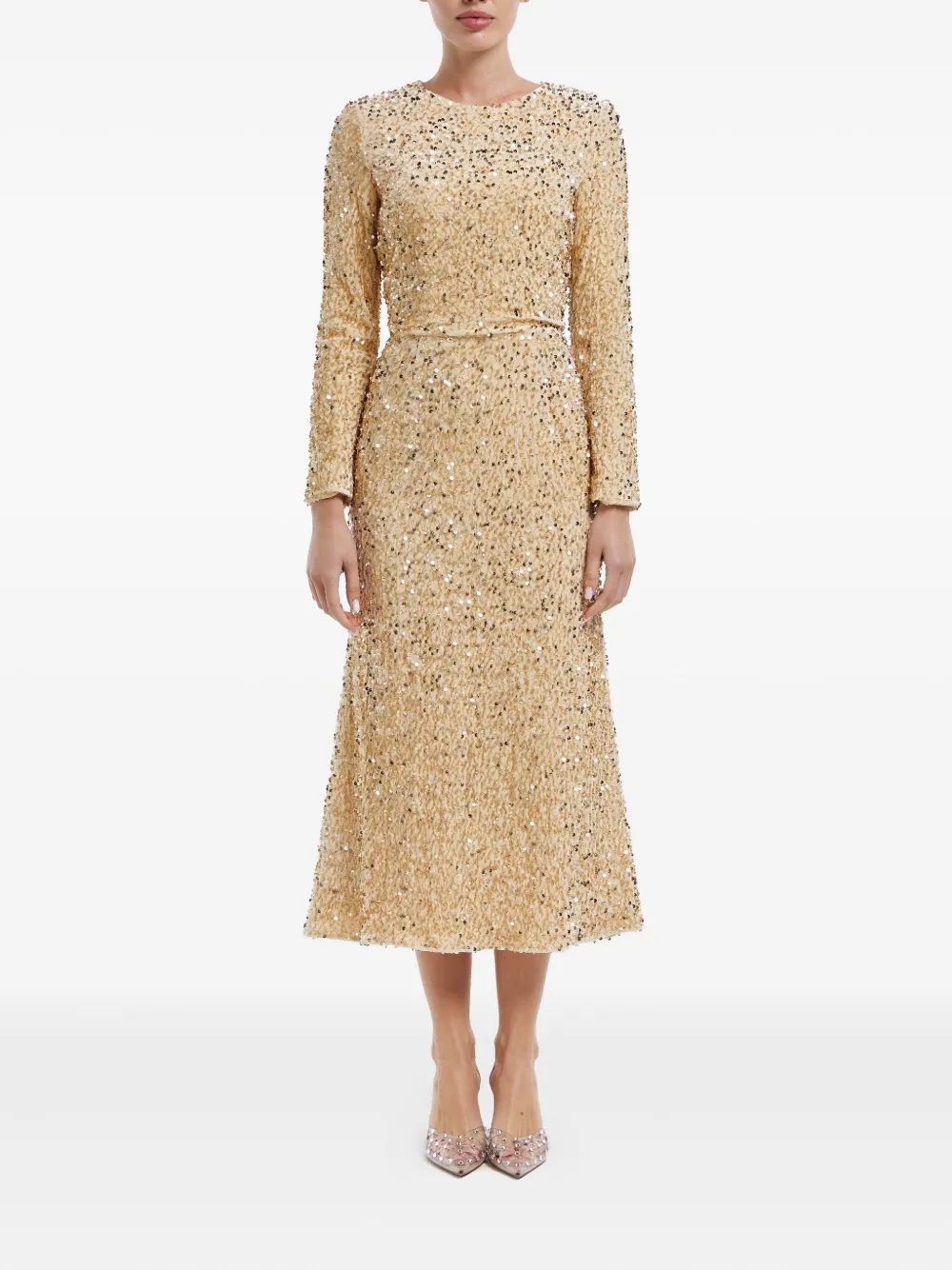 POST MERIDIEM Jurk verfraaid met pailletten - Beige