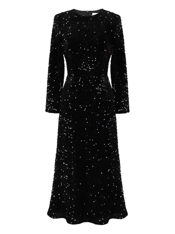 POST MERIDIEM sequin-embellished Velvet Midi Dress | Black | FARFETCH