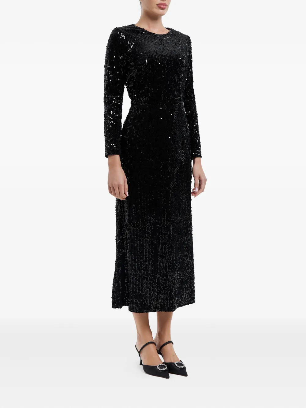 Shop Post Meridiem Sequin-embellished Velvet Midi Dress