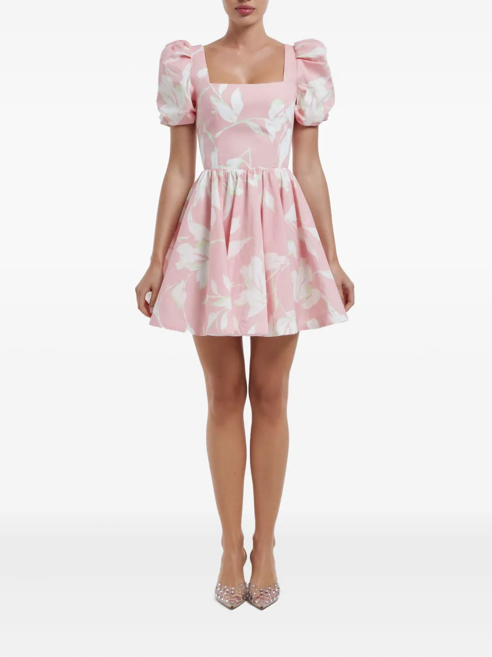 POST MERIDIEM Mini-jurk met vierkante hals en bloemenprint - Roze