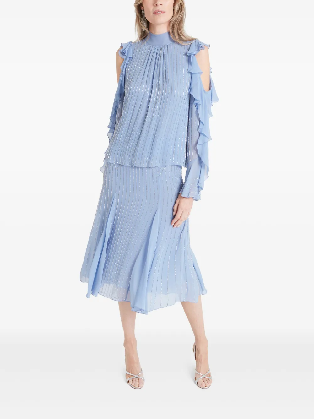 Temperley London Geplooide midi-rok met kralen - Blauw