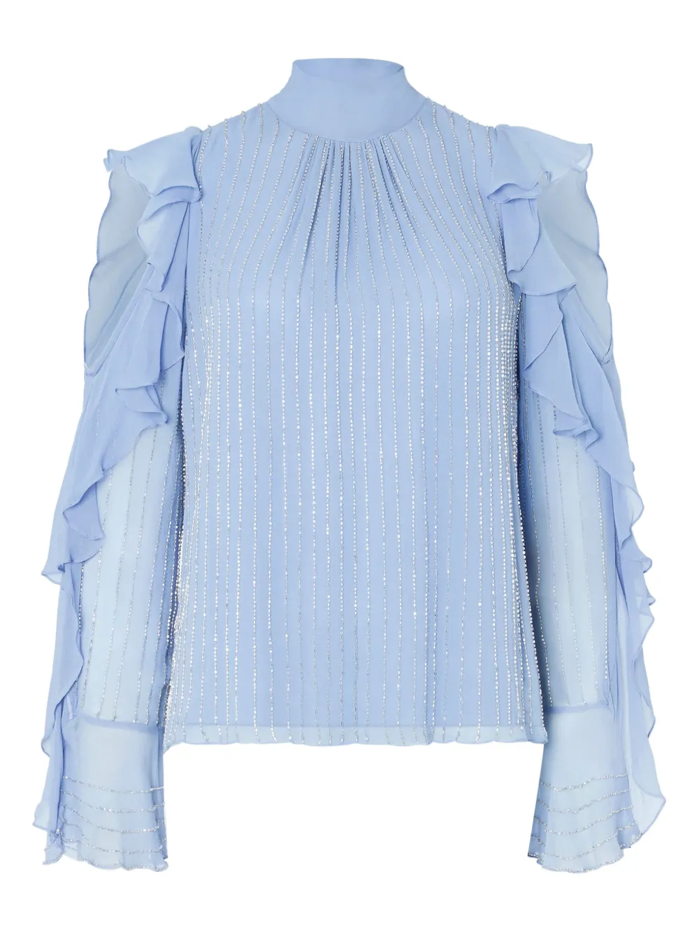 ruffled-sleeve embellished blouse