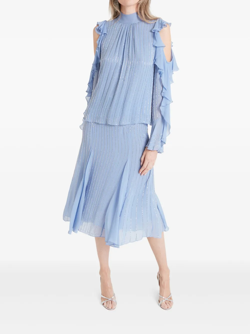 Temperley London Verfraaide blouse met ruchemouwen - Blauw