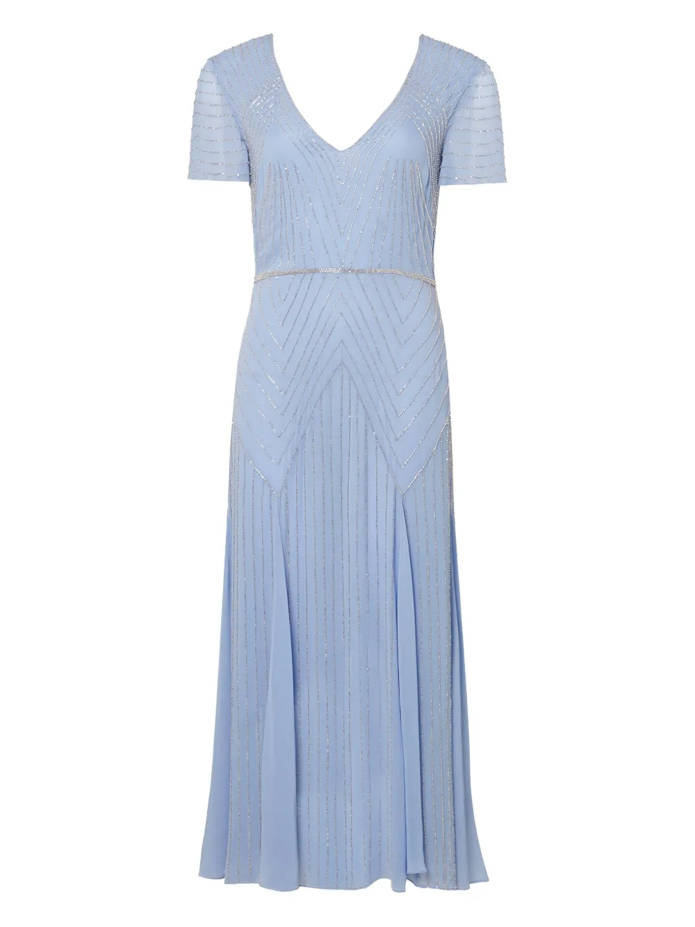 beaded v-neck midi dress