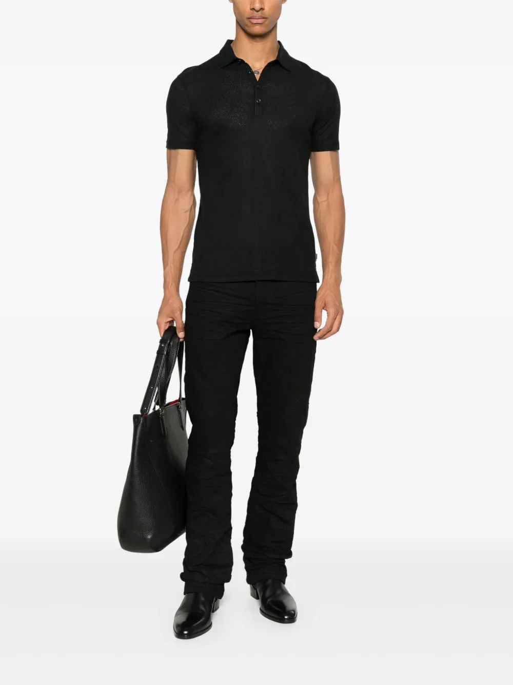 John Varvatos Alvaro poloshirt met jacquard - Zwart