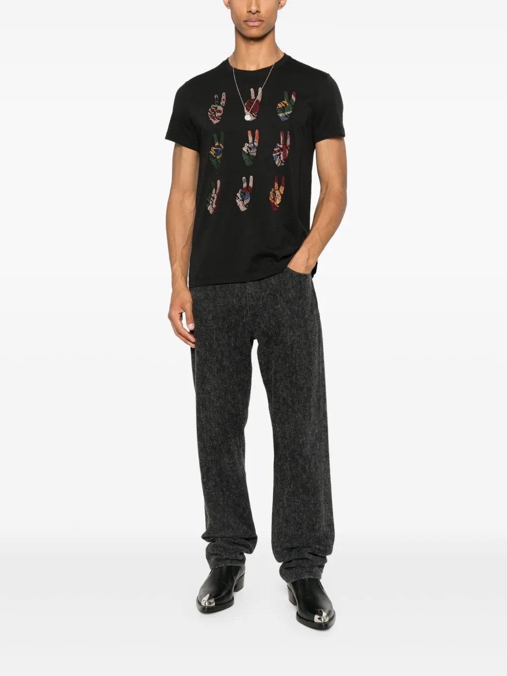 John Varvatos Peace Hand T-shirt - Zwart