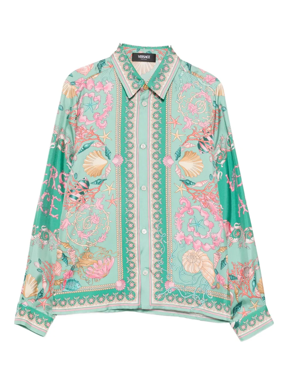 Versace Kids' Graphic-print Silk Shirt In Green