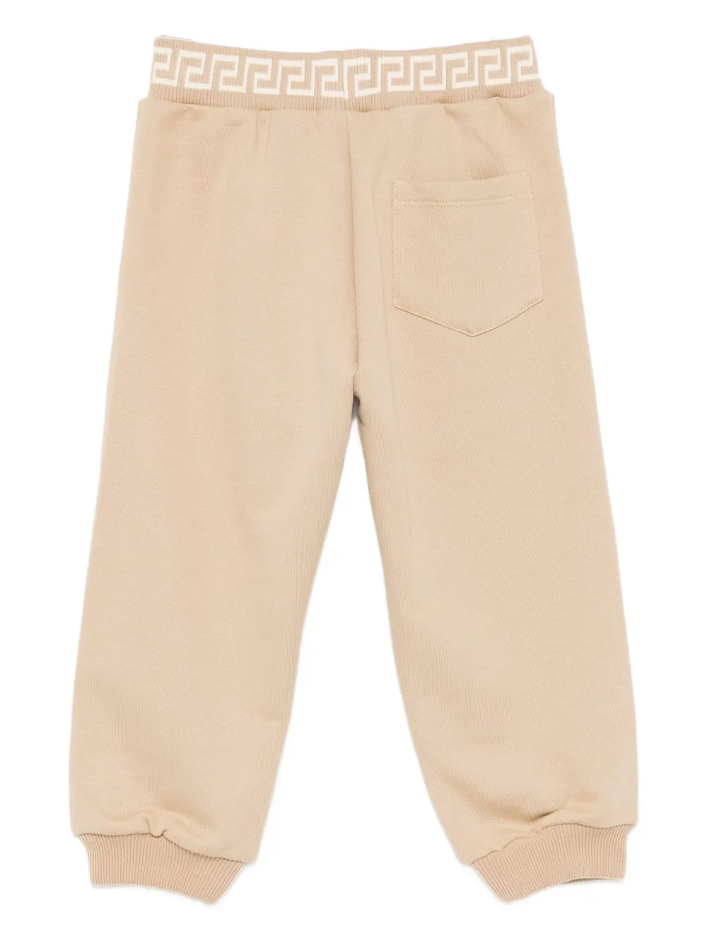 Versace Embroidered-logo Cotton Trackpants In Neutral