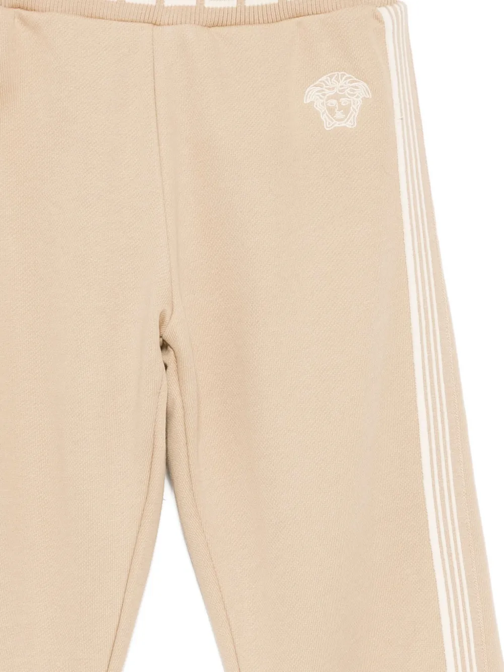 Versace Embroidered-logo Cotton Trackpants In Neutral