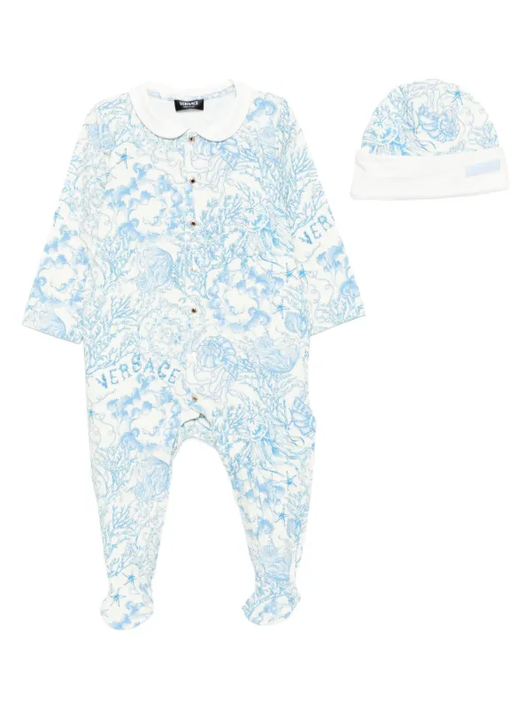 Versace Kids Set Tutina Con Stampa Underwater Barocco Blu