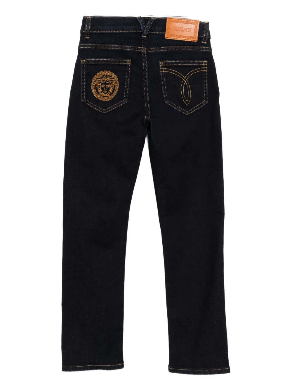 Versace Kids embroidered-print jeans Blauw