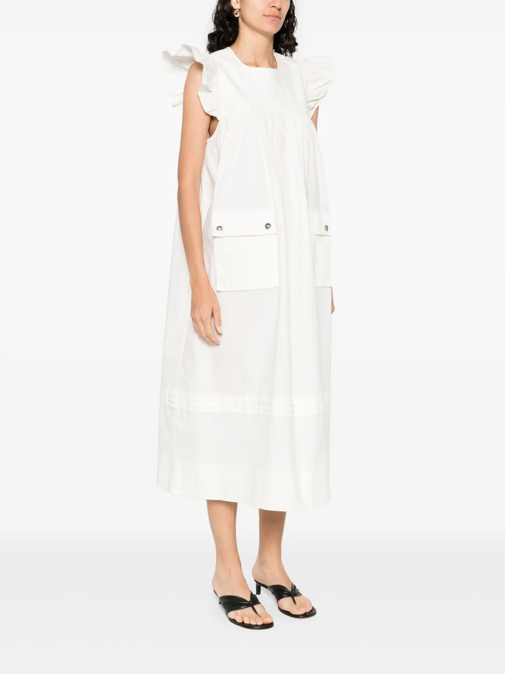 GANNI Midi-jurk met ruches Beige