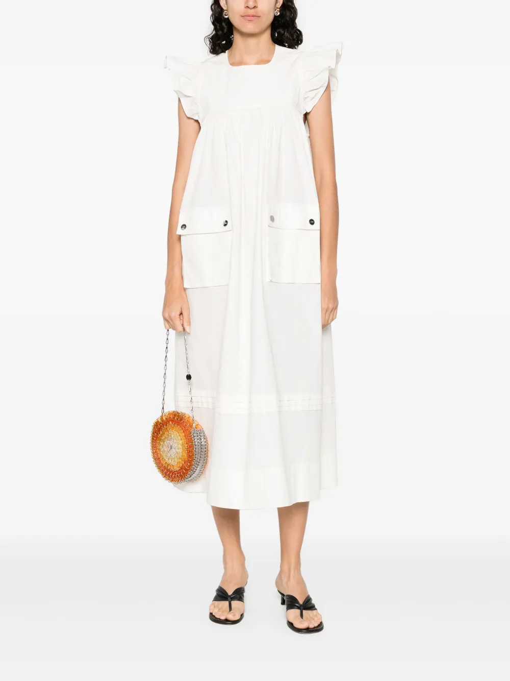 GANNI Midi-jurk met ruches - Beige
