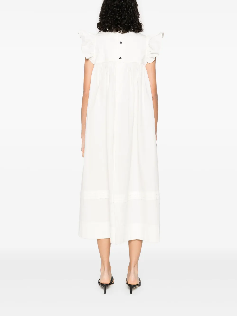 GANNI Midi-jurk met ruches Beige