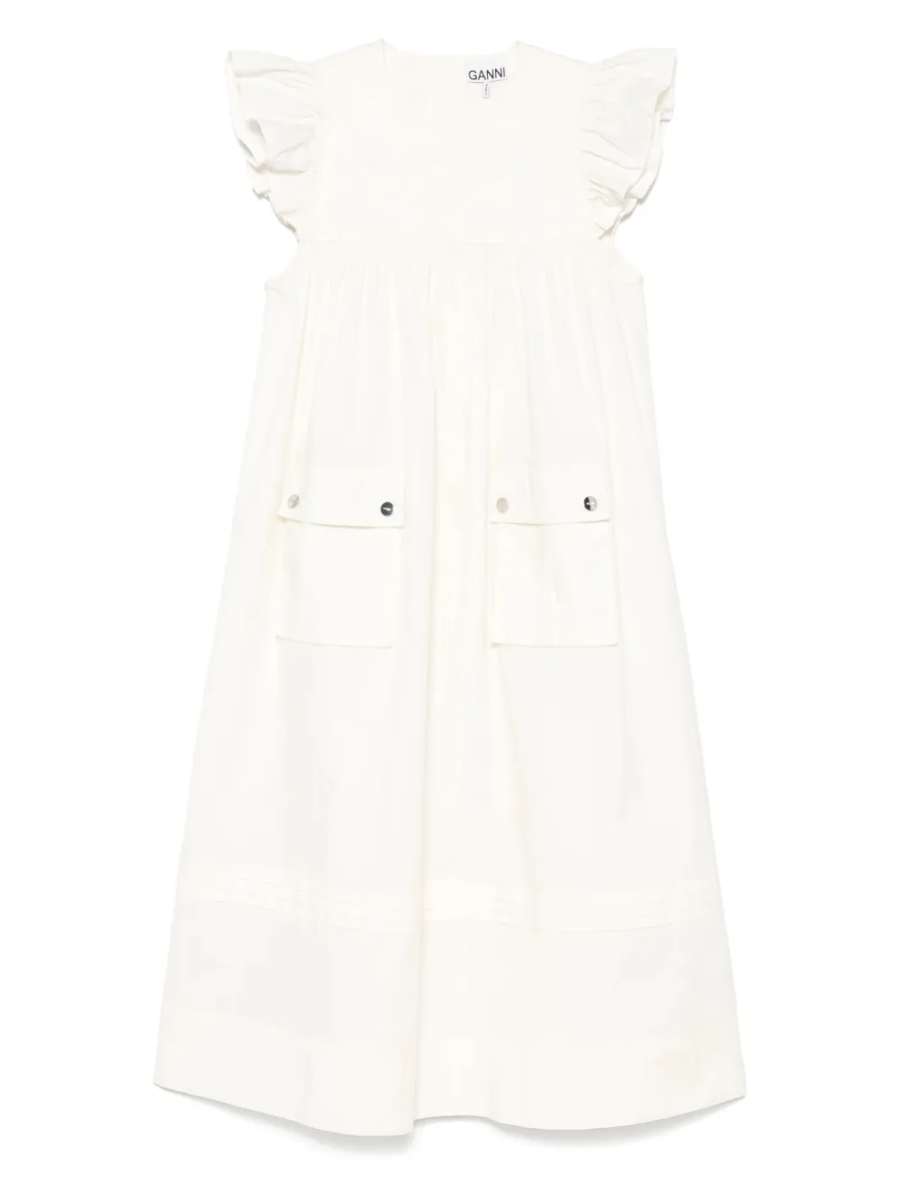 GANNI Midi-jurk met ruches Beige