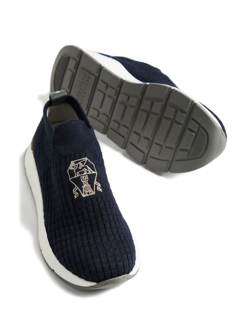 Brunello Cucinelli Kids slip-on embroidered sneakers Blue