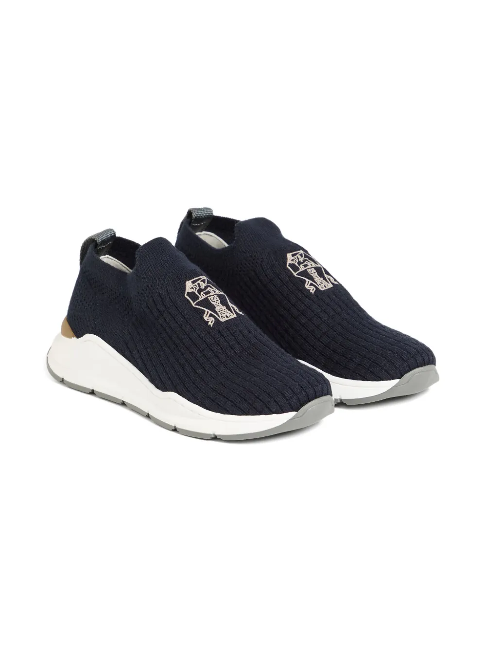 Brunello Cucinelli Kids slip-on embroidered sneakers Blue