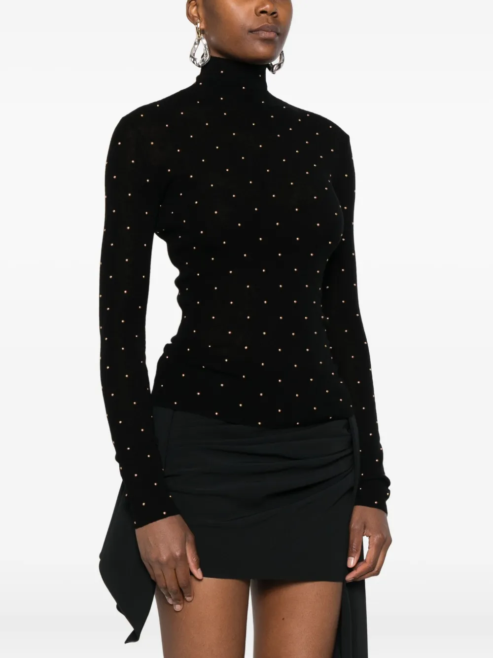 Rabanne Fitted Black Wool Sweater With Metallic Studs In Black