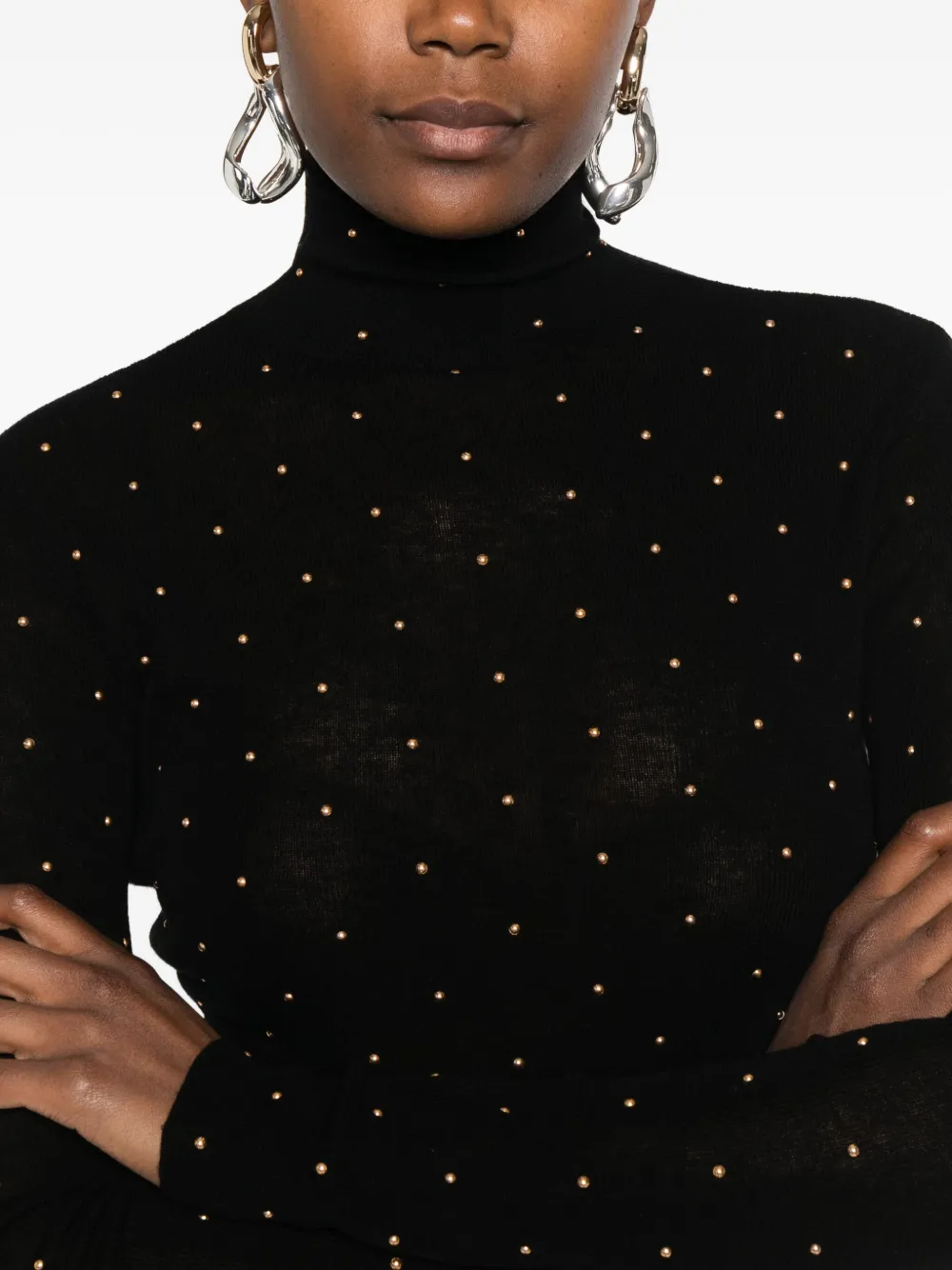 Rabanne Fitted Black Wool Sweater With Metallic Studs In Black