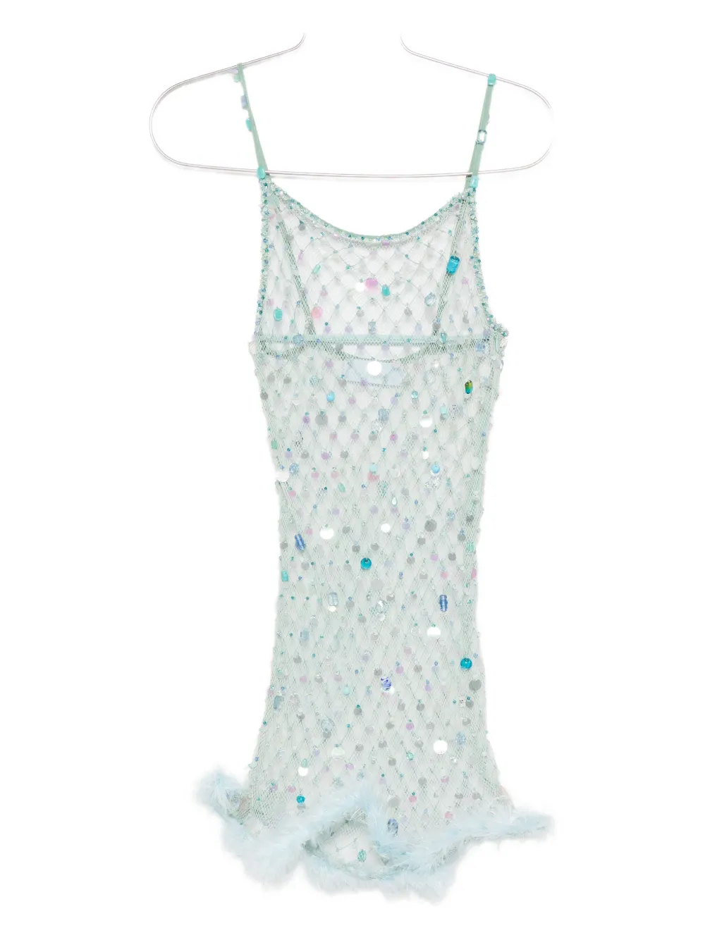 Roberta Einer feather-trim mesh mini dress | Blue | Image 1