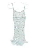 Roberta Einer feather-trim mesh mini dress - Blue