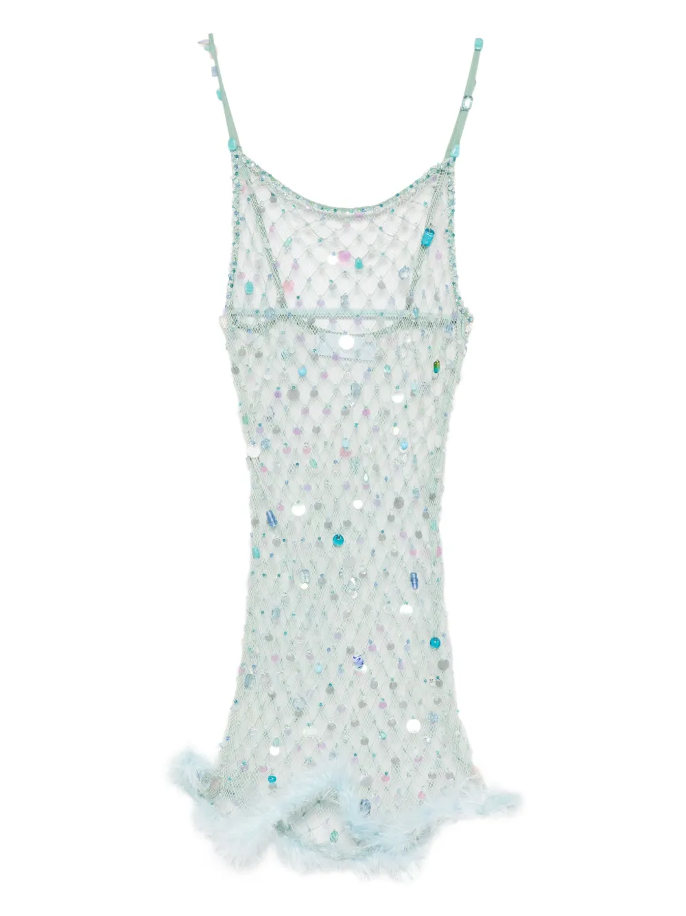 Roberta Einer Mesh mini-jurk met veren Blauw