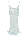 Roberta Einer feather-trim mesh mini dress - Blue